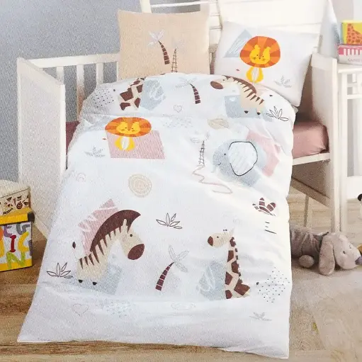 [SWEET ZOO-BEIGE-V1] سيت شرشف طفل 3 قطع تركي قطن %100/ TrT01X050032