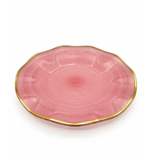 [KI25794] طبق دائري اسود شفاف بحواف ذهبية 25 سم / KI25794B