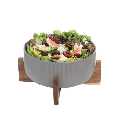 [GS2105-01] وعاء سلطة مع حامل من خشب ، سعة 2.7 لتر / GS2105-01