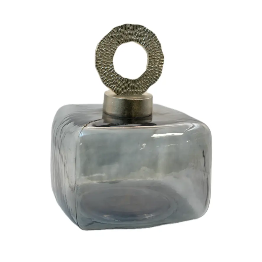 فازة زجاج غطاء نحاس فضي هندي / 10035