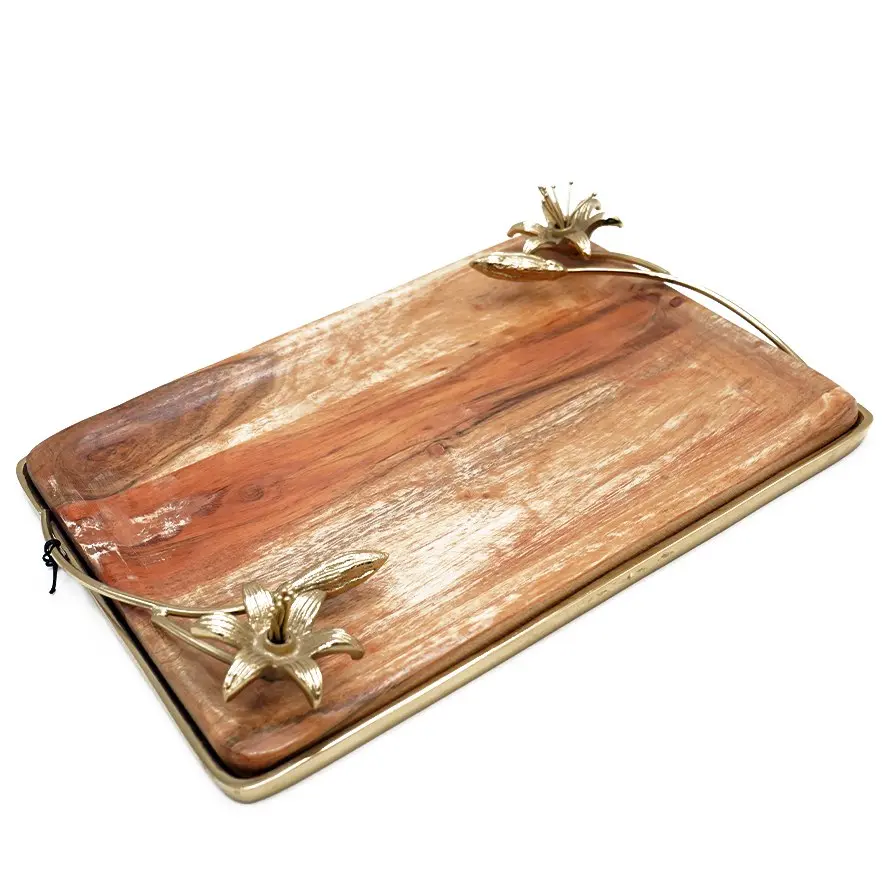 صينية مستطيلة مزخرفة خشب-معدن / HIT040132