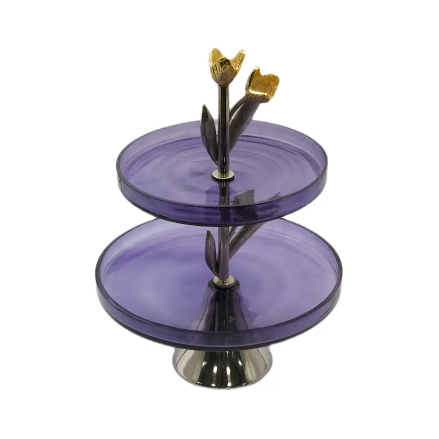 حامل كيك من طبقتين زجاج-معدن فضي / HIT040134