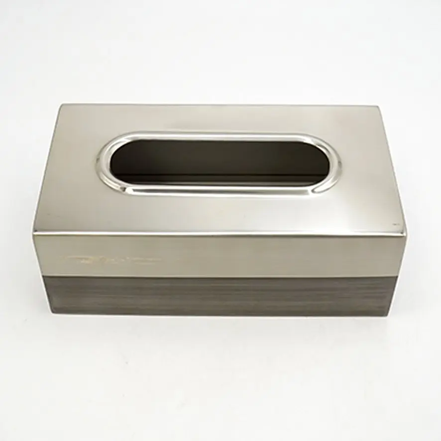 علبة مناديل مستطيلة معدني فضي فضي-اسود / HIT110007E