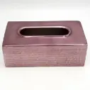 علبة مناديل مستطيلة معدني نحاسي وردي حفر / HIT110012E