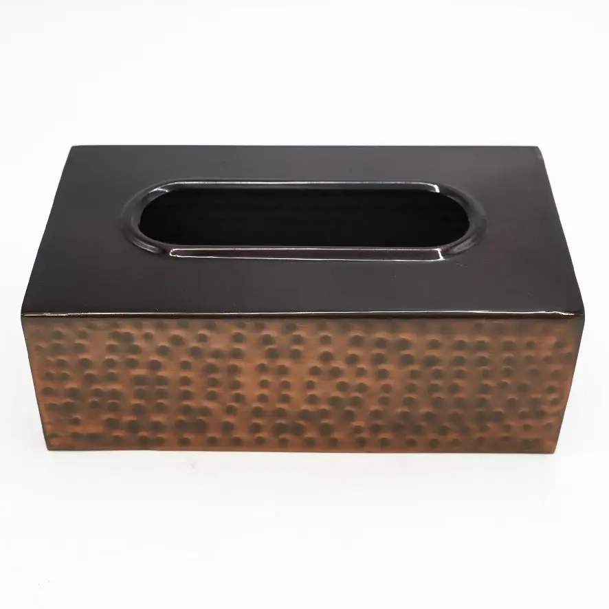 علبة مناديل مستطيلة معدني ابيض-ذهبي مزخرف / HIT110014E