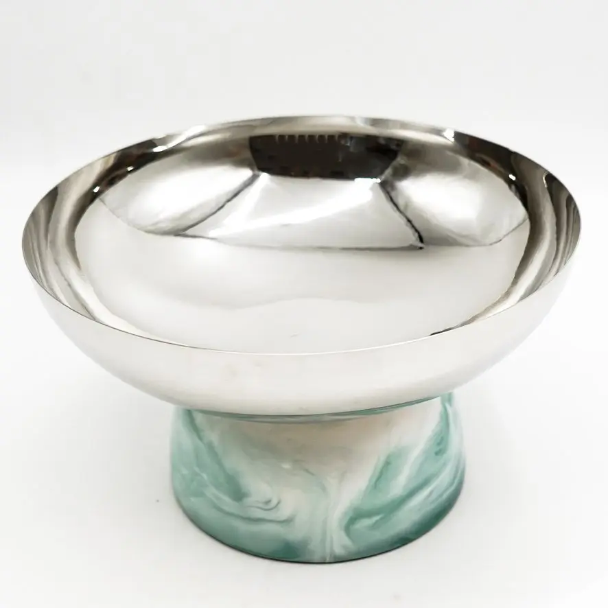 وعاء تمر كبير فضي بقاعدة فيروزي  / HUK030011