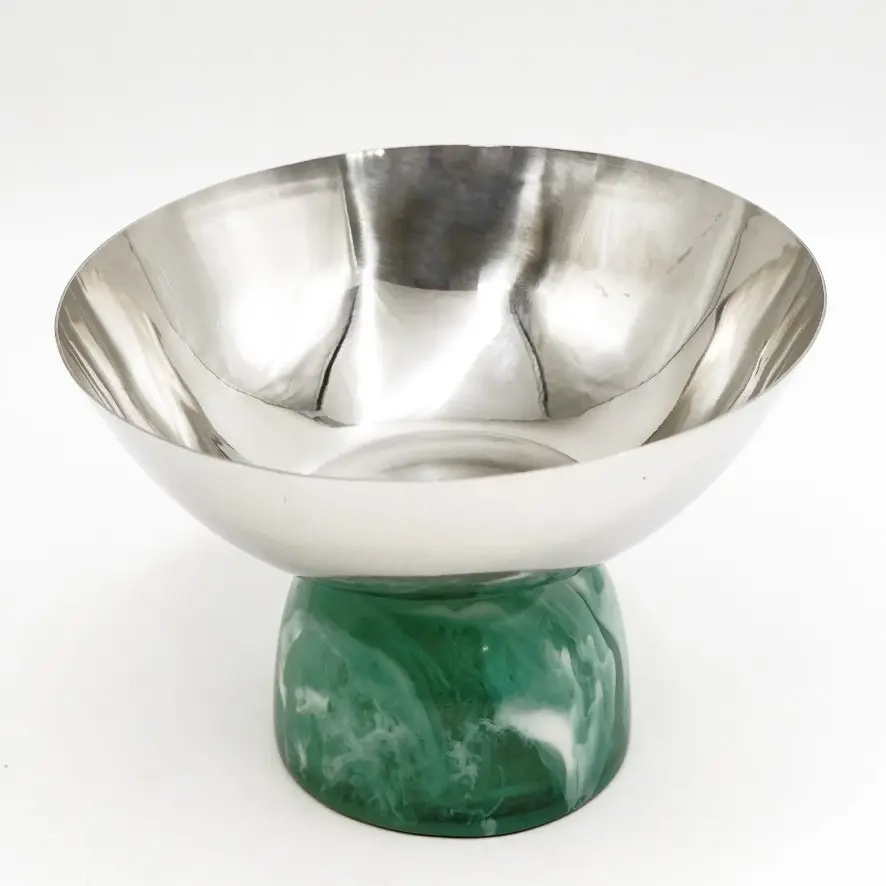 وعاء تمر كبير فضي بقاعدة فيروزي  / HUK030012