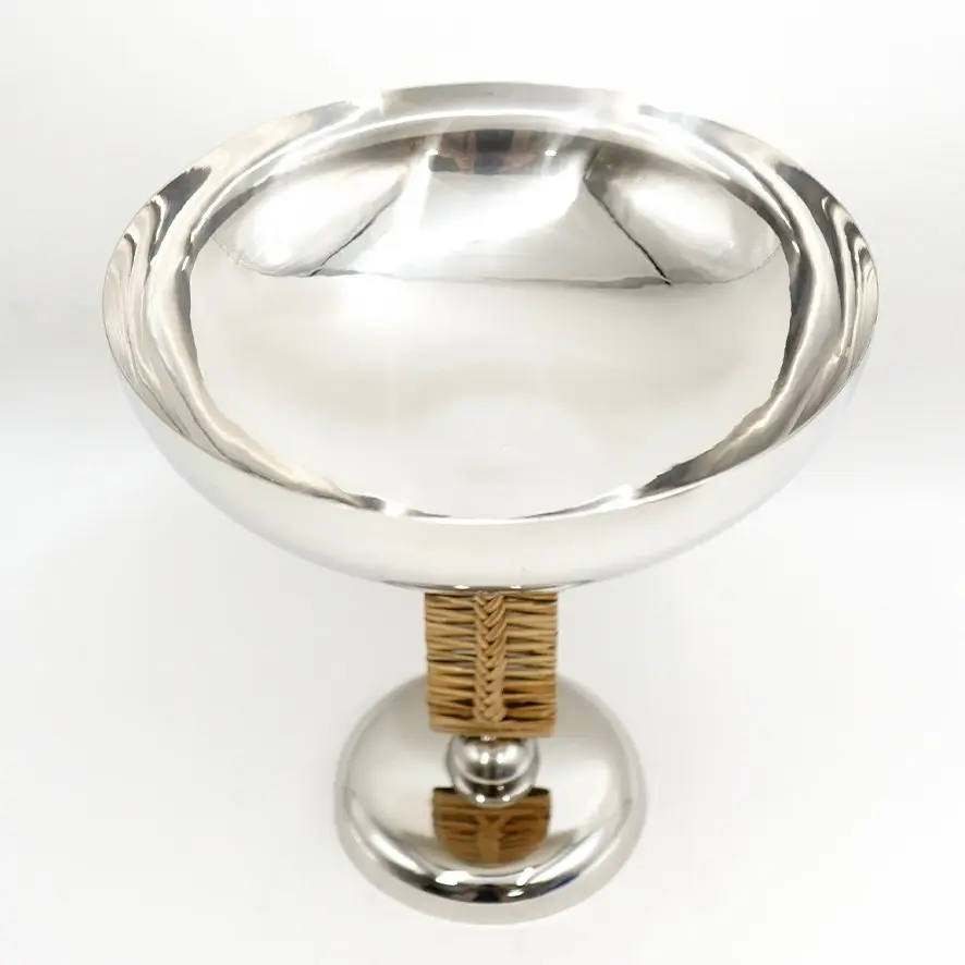 وعاء ستيل فضي على حامل من الخيزران / HUK030063