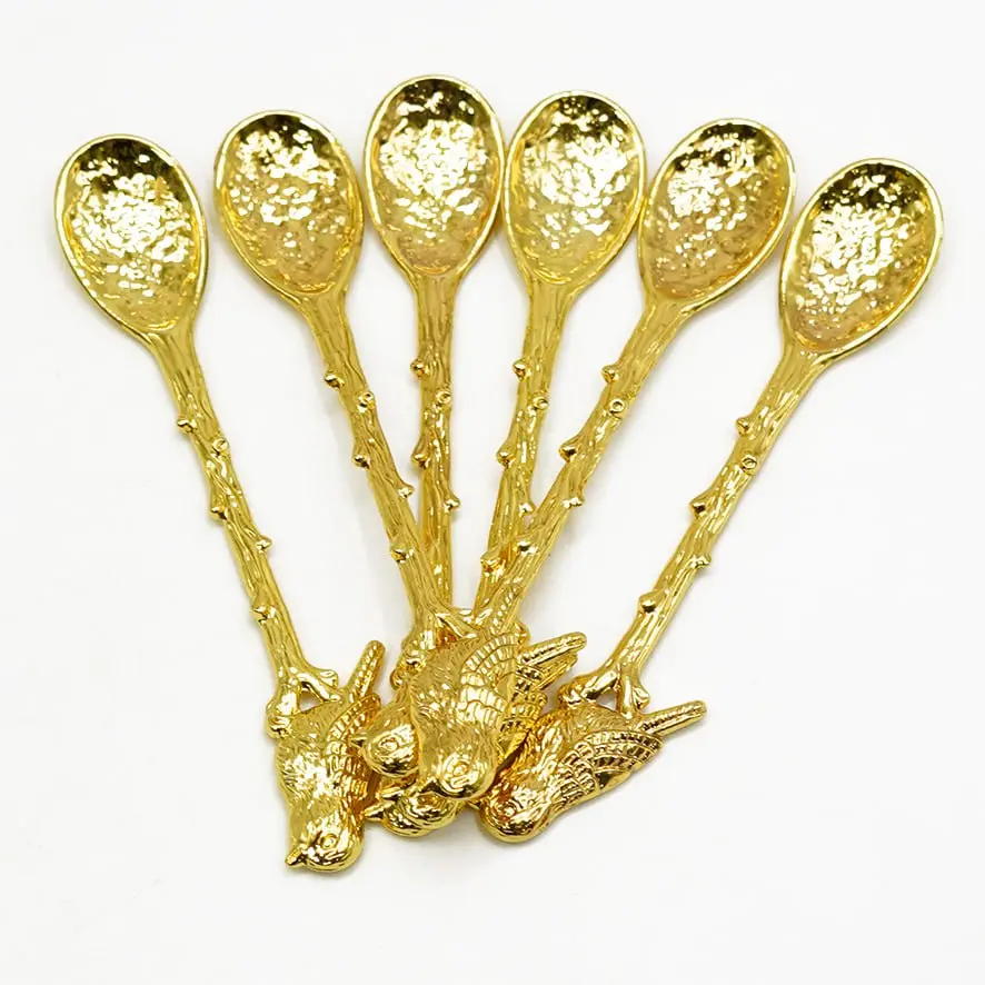 ملعقة شاي ذهبي شكل طائر  من 6 قطع / Ki25-752