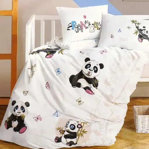 [PANDA-BEIGE-V1] سيت شرشف طفل 4 قطع تركي 120*200 قطن 100% / TrT01X050020