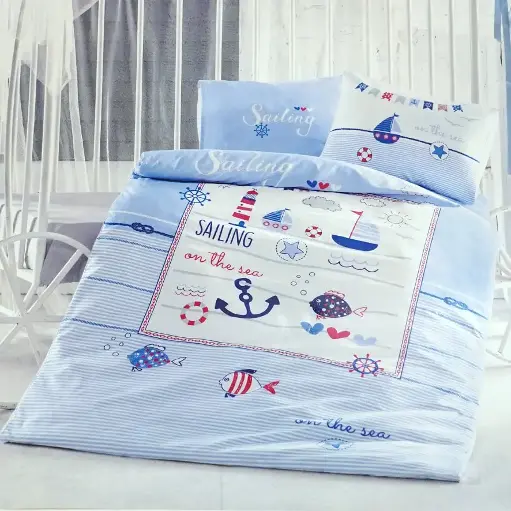 [SAİLİNG FİSH-BLUE-V1] سيت لحاف طفل 5 قطع تركي قطن 100% / TrT01X050011