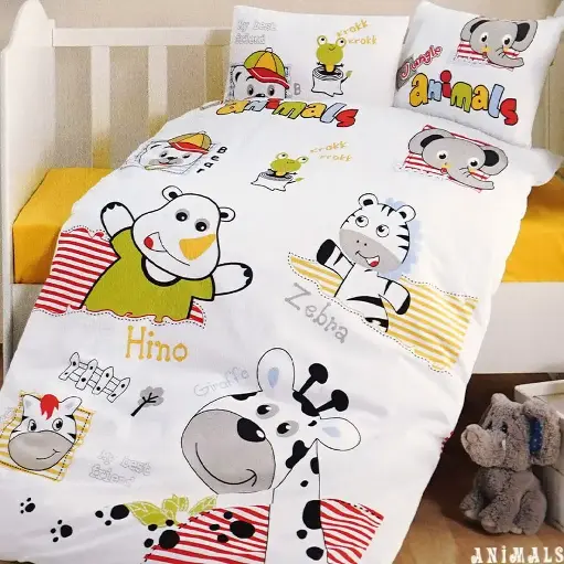 [ANIMALS-YELLOW-V1] سيت شرشف طفل 3 قطع تركي 100*160 قطن 100% / TrT01X050025