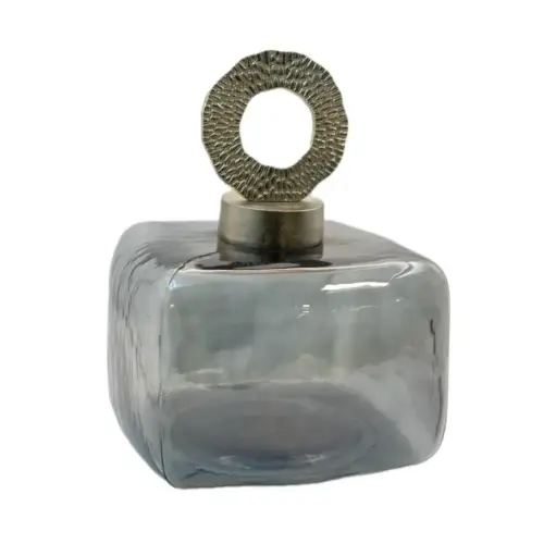 [40251] فازة زجاج غطاء نحاس فضي هندي / 10035