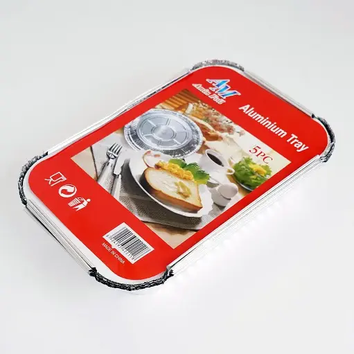 [J@FLK23-2] سيت صينية المنيوم مستطيل استخدام مرة واحدة 5 قطع 20*14 سم / FLK23-2