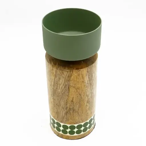 [J@HIT130020] شمعدان خشب + معدن / 23x8سم - Green - HIT130020