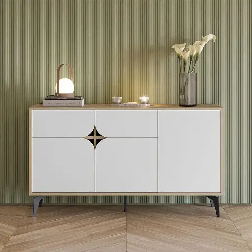 [M.K.24341.2] سبارك بثلاثة أبواب بلون خشب البلوط الياقوتي - أبيض / M.K.24341.2