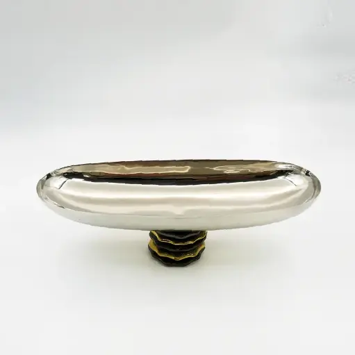 [J@HIT140035] صحن تقديم قاعدة فضي / ستانلس ستيل - HIT140035