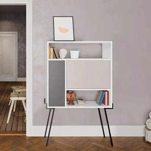 [M.MS.23281.2] طاولة تاتي بيضاء- أنثراسايت / M.MS.23281.2