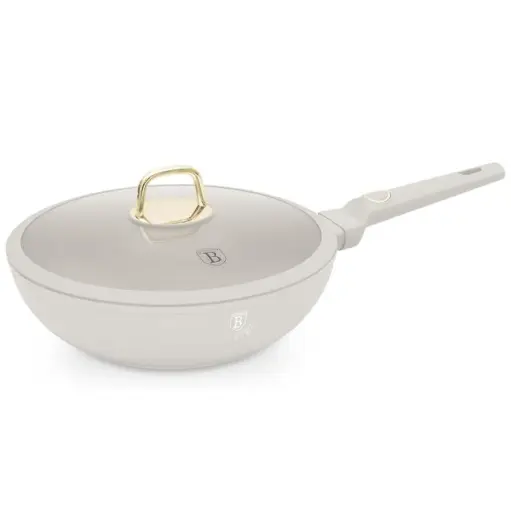 [BH/8064] مقلاة ووك مع غطاء، 28 سم لون كريمي  / BH/8064