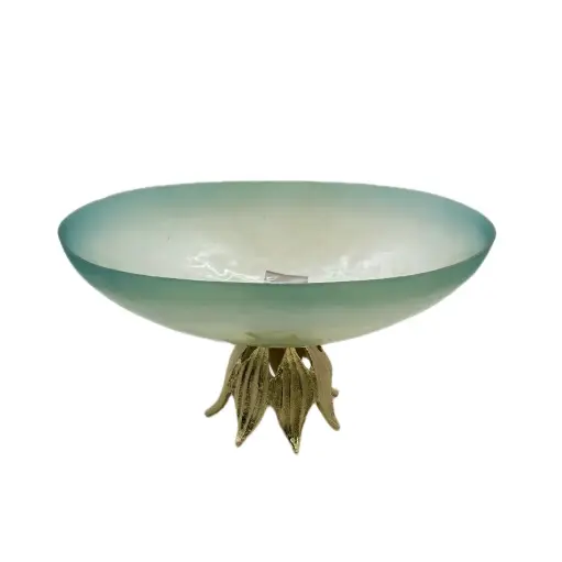 مقدمه زجاجيه أخضر وقاعده معدن ذهبي 23x40x23 سم / HIT070072