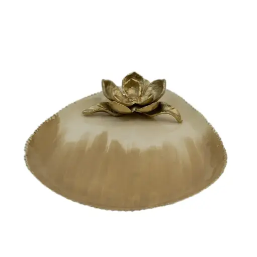 [J@HIT070084] صينية مع نقشة ورده معدنية ذهبي 43x29x7 سم / HIT070084