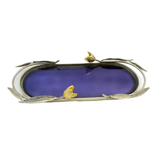 [BCC1-20883] صينية تقديم زجاج-معدن فضي / HIT040135