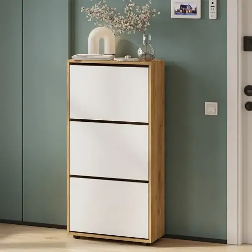 [FR000035] جزامة احذية خشبي وابيض  62.4X16.5X100.2 سم / FR000035