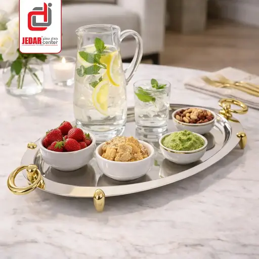 [UK350025] صينيةصينية ستانليس ستيل ، بقاعدة ومقبض ذهبيين. / UK350025